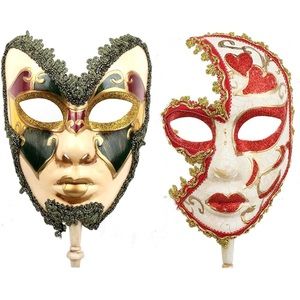 Couples 2 Pack Venetian Mask On a Stick, Mask for Masquerade Prom Ball Party